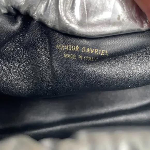 Mansur Gavriel Mini Cloud Clutch Bag Silver Metallic Leather Crossbody Strap - Picture 15 of 15